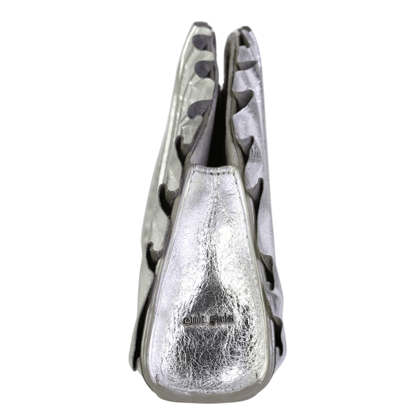 Cult Gaia Metallic Nala Pleated Metallic- Silver Eather Clutch Bag