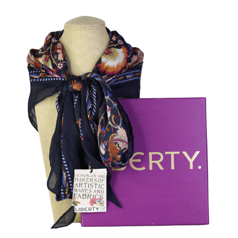 Liberty of London Navy Blue Wool & Silk Blend Scarf In Gift Box