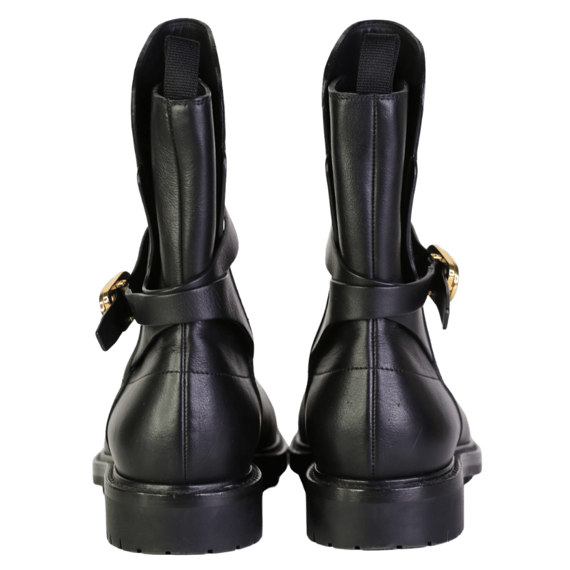 DIOR Black Empreinte Leather Ankle Boots With Gold Logo UK 3.5 EU 36.5 👠