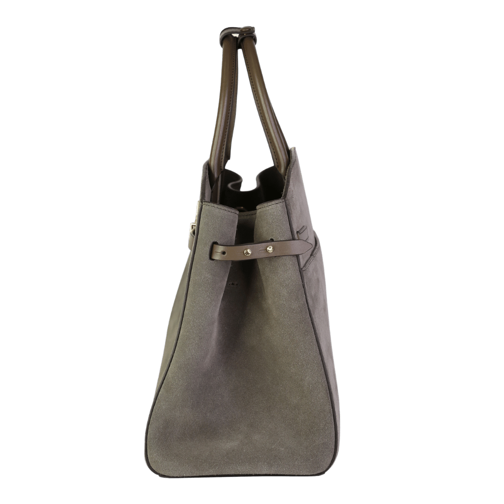 Demellier London Deep Olive Suede & Smooth Leather Hudson Bag With Shoulder Strap