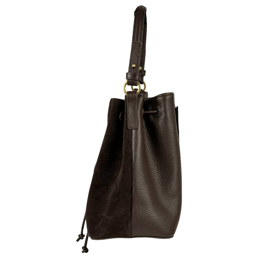 REISS Esther Suede And Leather Bucket Bag In Chocolate Brown