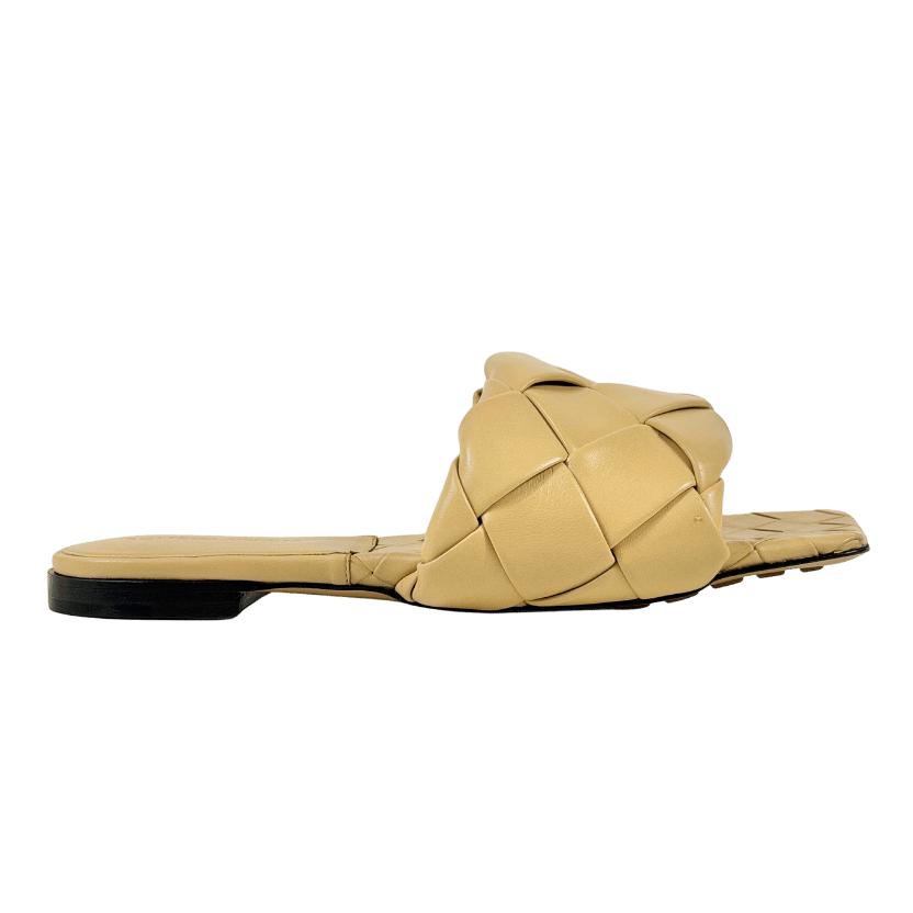 BOTTEGA VENETA Beige Lido Woven Intrecciato Leather Flat Sandals UK 4.5 EU 37.5 👠