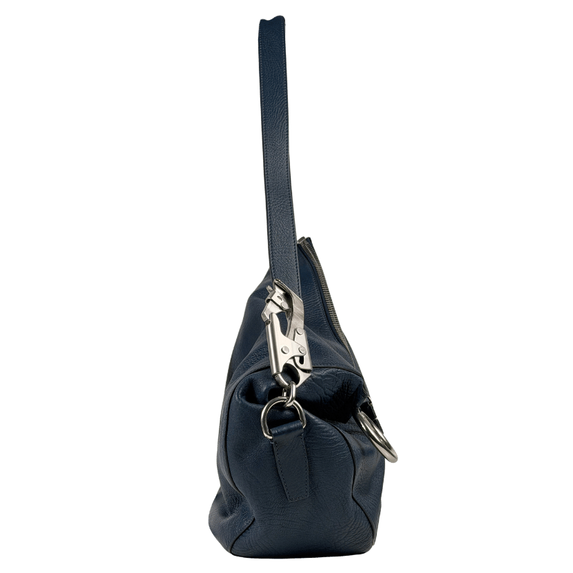 BURBERRY Dark Blue Medium Pebbled Knight Leather Shoulder Bag
