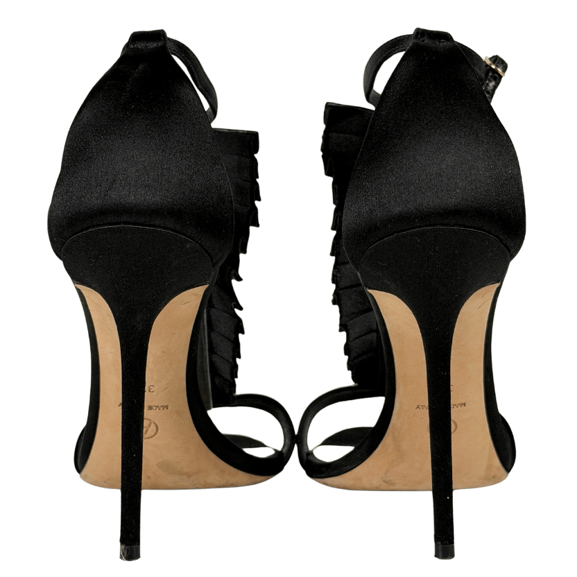 OLGANA PARIS Black Leather & Satin Heeled Sandals UK 4.5 EU 37.5 👠