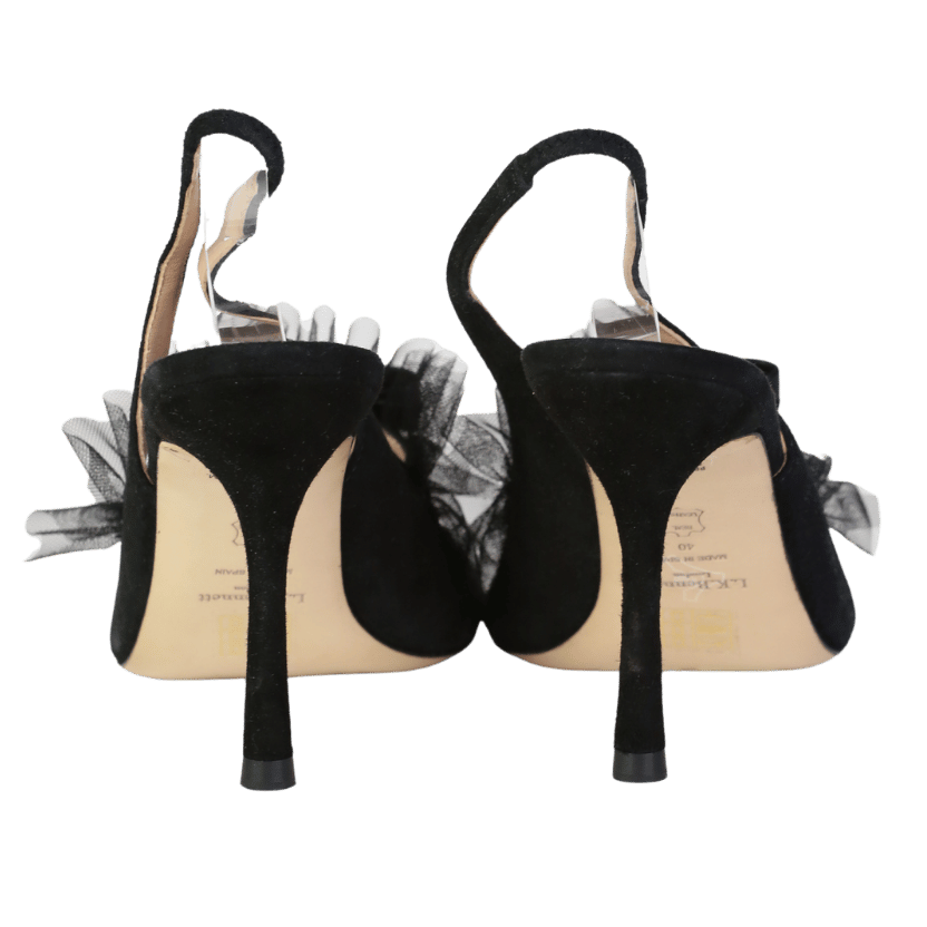 LK Bennett Newbury Black Suede & Mesh Peeptoe Sandals UK 7 EU 40 👠