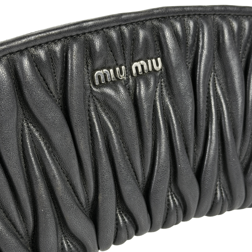 MIU MIU Black Matelasse Quilted Leather Wristlet Clutch