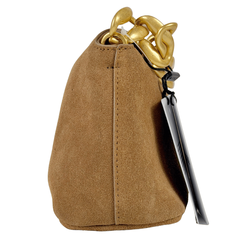 REISS Tan Brown Peony Suede Chain Grab Bag e