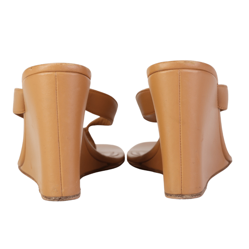 Amina Muaddi Beige Johana Leather Wedge Heels UK 4 EU 37 👠