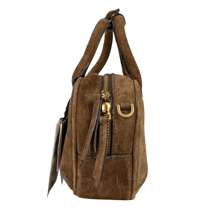 ZARA Brown Mini Split Suede Bowling Bag One Size
