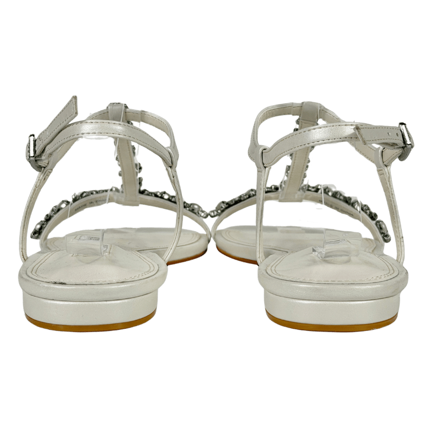 DUNE White Leather Embellished T-bar Sandals UK 4 EU 37 👠