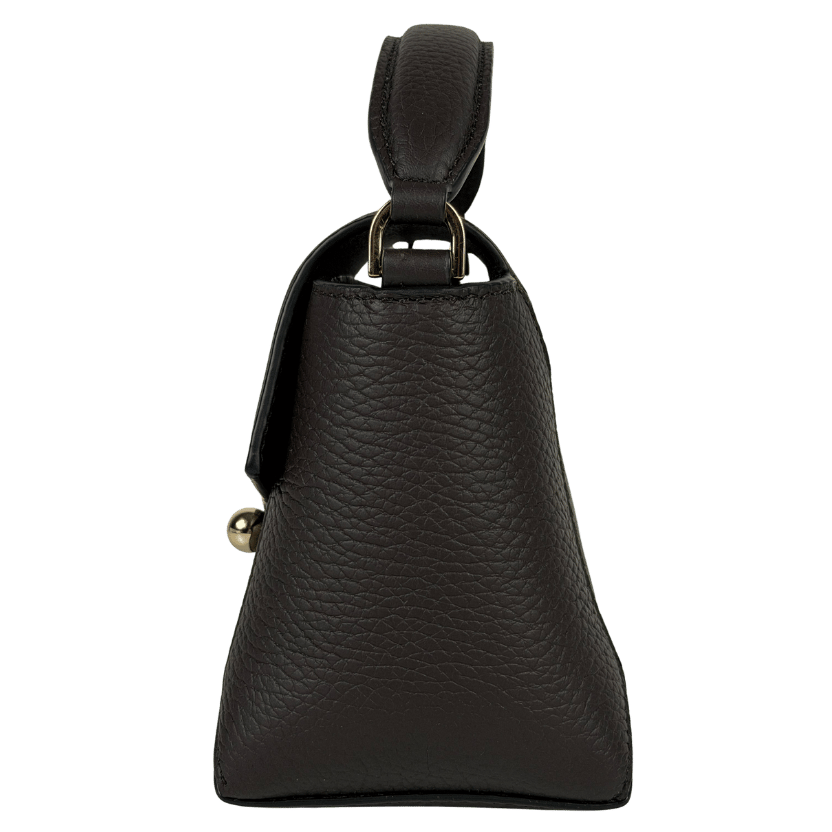 STRATHBERRY Espresso Brown Mosaic Nano Grained Leather Top Handle Bag With Shoulder Strap
