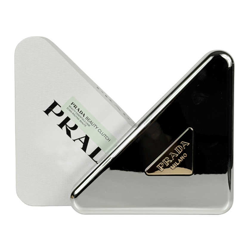 PRADA Triangle Logo Silver Beauty Clutch Bag