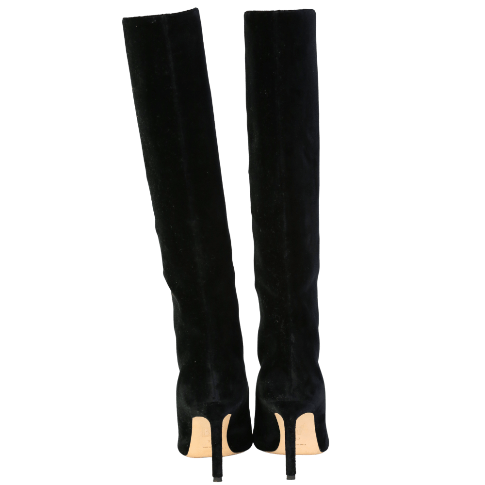 Bettina Vermillon Black Velvet Boots With Crystal Embellishment UK 4 EU 37 👠