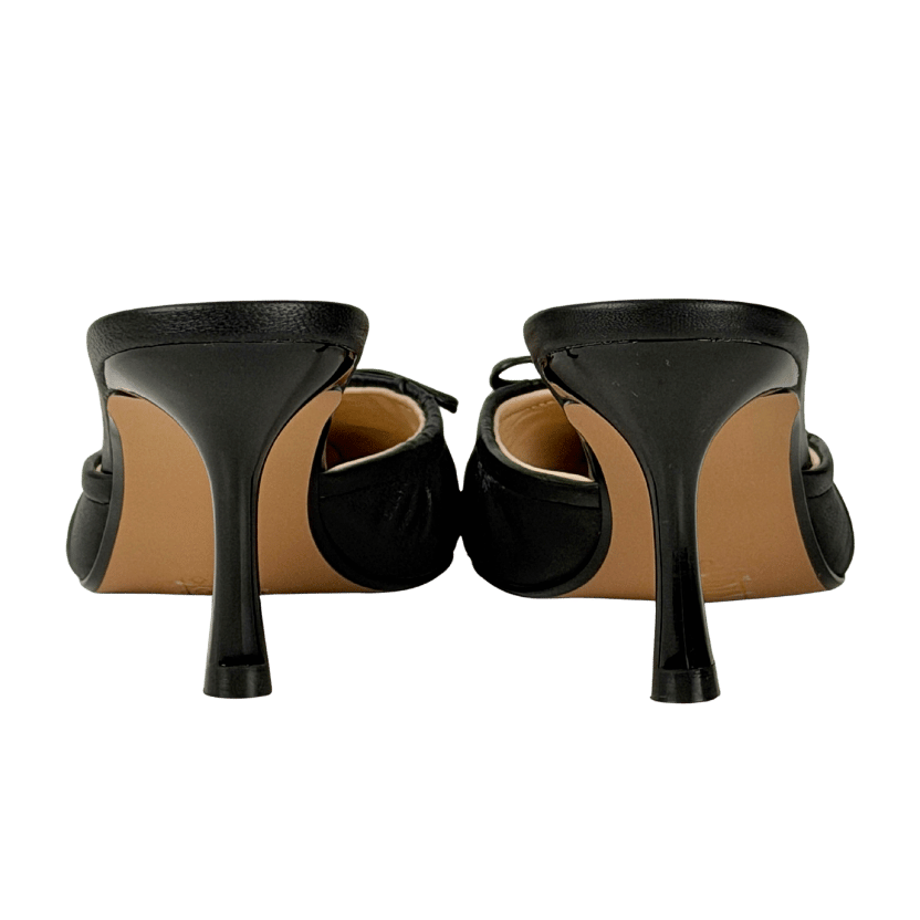 REALM Black The Courts Noir Leather Ruched Kitten Heel Mules UK 6 EU 39 👠