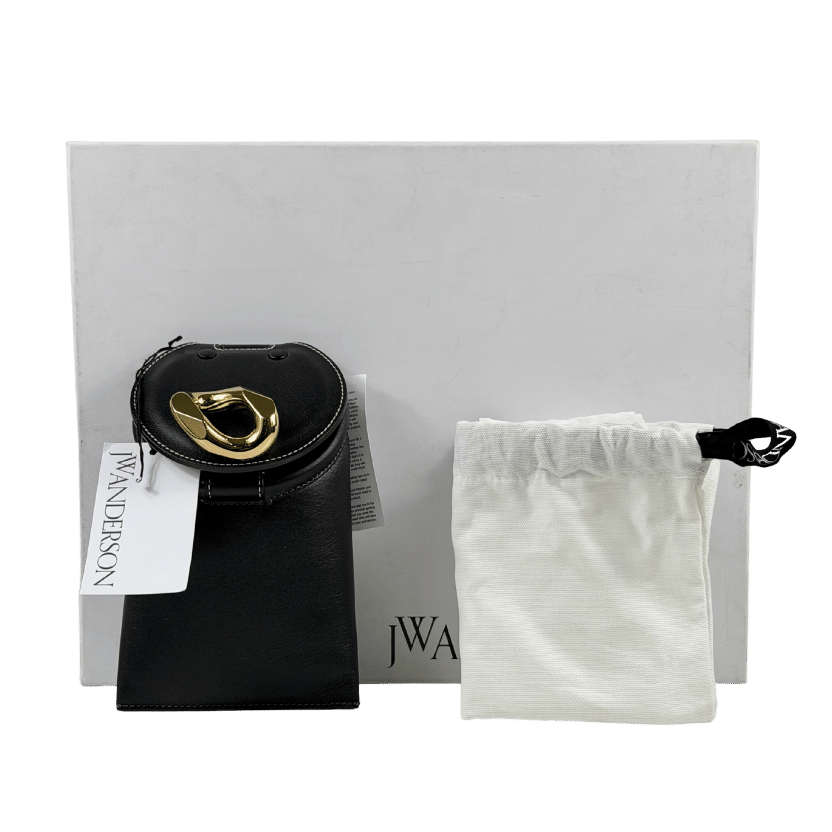 JW ANDERSON Black Leather/gold Chain-link Lid Pocket Crossbody Bag