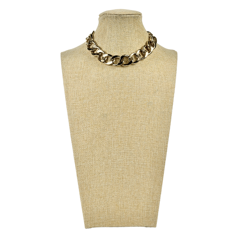 SAINT LAURENT Yellow Gold Plated Chunky Logot-bar Choker Necklace UK XXS-XS