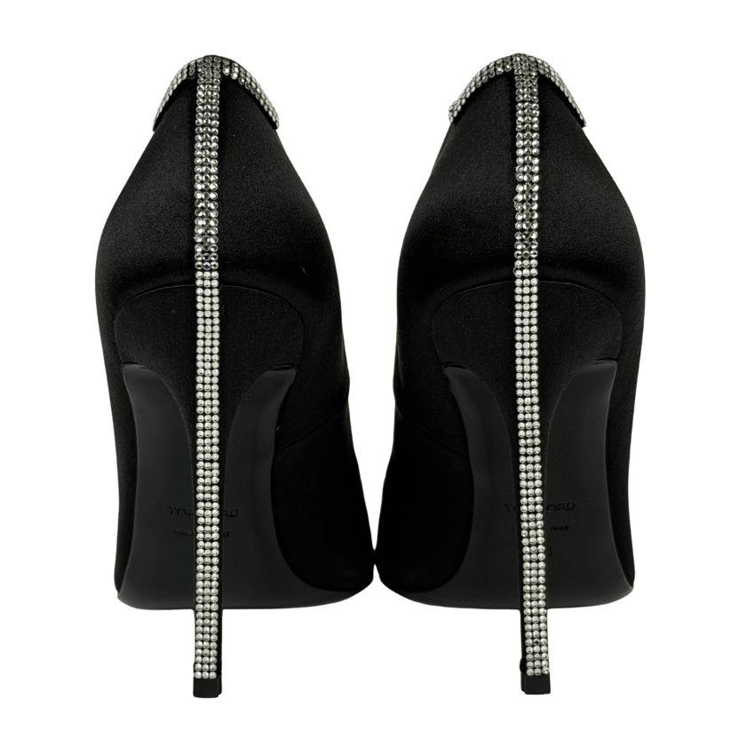 TOM FORD Black Crystal-T Embellished Satin 11cm High Heel Pumps UK 7 EU 40 👠