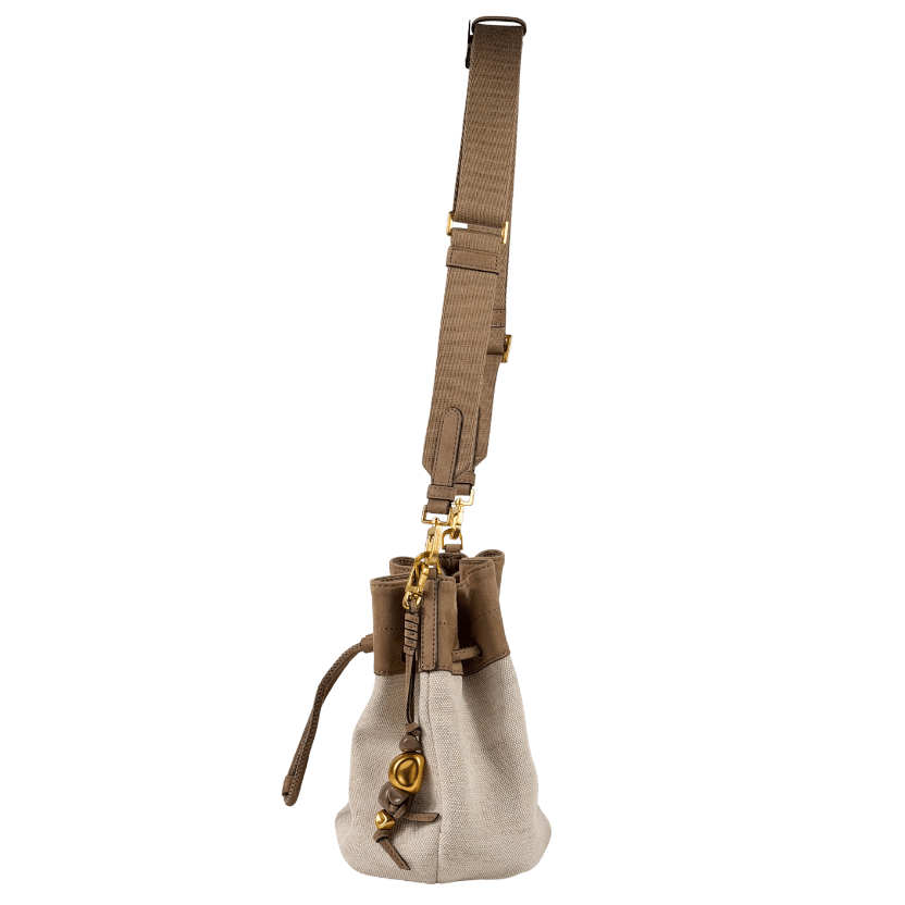 Donna Karan Beige Weekend Canvas Bucket Bag