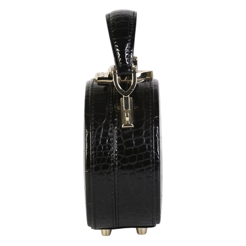 Aspinal Of London Black Hat Box Micro Crocodile-embossed Patent Leather Clutch Bag