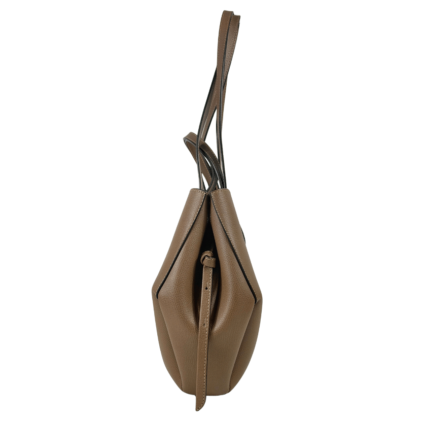 POLENE Taupe Beige Italian Calf Leather Cyme Mini Edition Textured Handbag