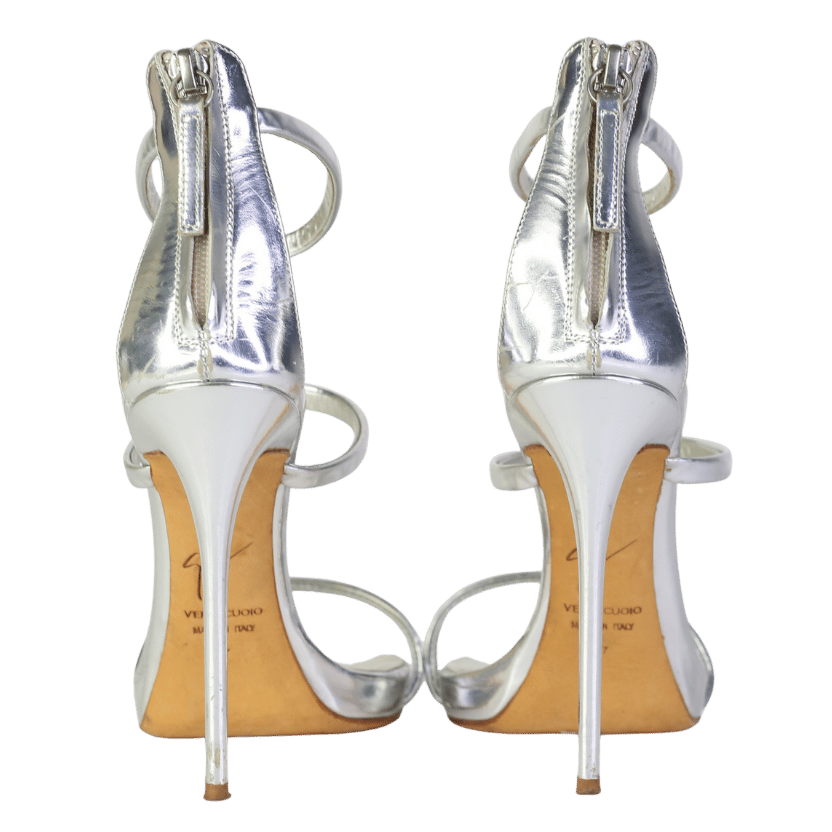 Giuseppe Zanotti Metallic Harmony Silver Leather Sandals UK 4 EU 37 👠