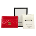 GUCCI Red/ Gold  Quilted Chevron Nappa Leather GG Marmont Card Case