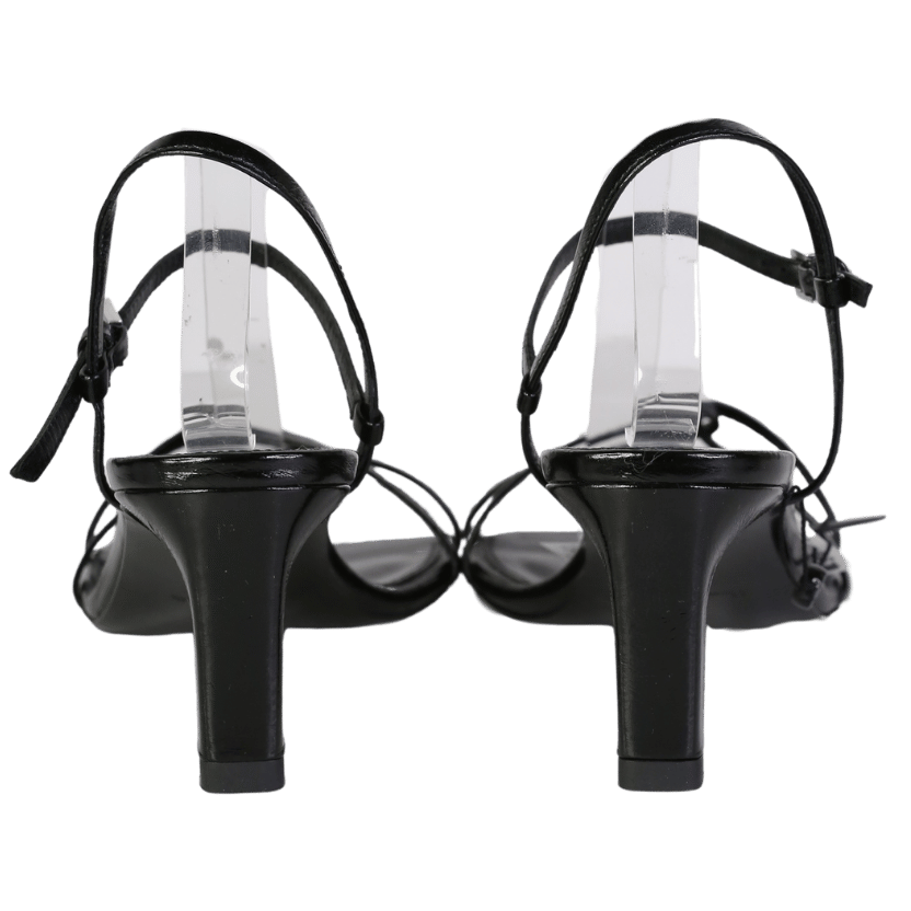 Massimo Dutti Black Leather Twist Strappy Heel UK 8 EU 41 👠