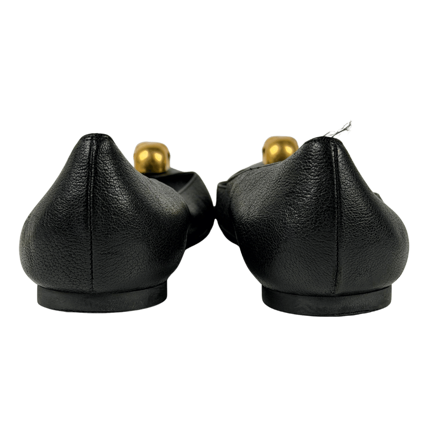 ALEXANDER MCQUEEN Black Leather / Gold  Skull City Ballet Flats UK 7.5 EU 40.5 👠