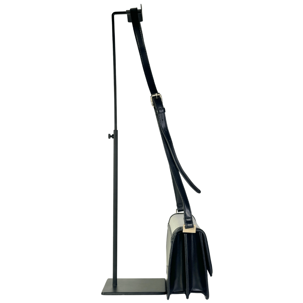 New Look Black / Ivory Faux Leather & Canvas Box Shoulder Bag With Gold Hardware One Size