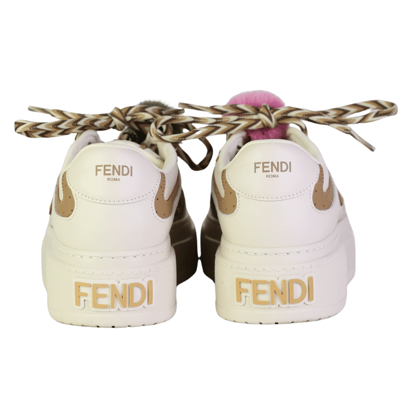 FENDI Match Low Top Platform  Shoes In Ivory White Leather With Charms UK 4 EU 37 👠