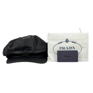 PRADA Black Re-nylon Newsboy Cap With Iconic Triangle Logo Plaque UK S
