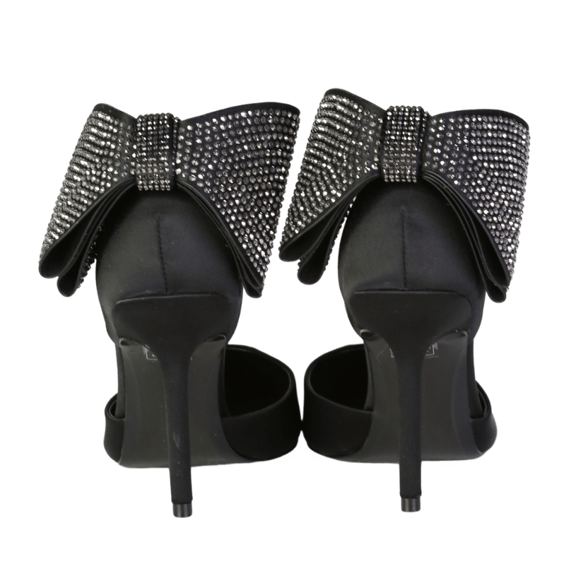 Club L Black Flashing Lights Satin Pointed Court Heels With Diamante Bows UK 4 EU 37 👠