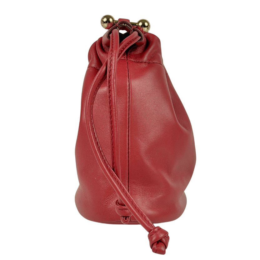 STRATHBERRY Oxblood Leather Charlotte Drawstring Pouch Bag with Shoulder Strap