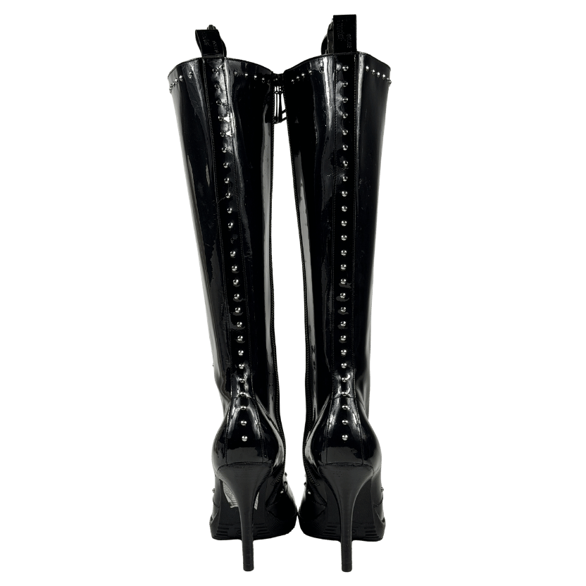 DR MARTENS Dreama Studded Knee High Black Patent Leather Boots UK 7 EU 40 👠
