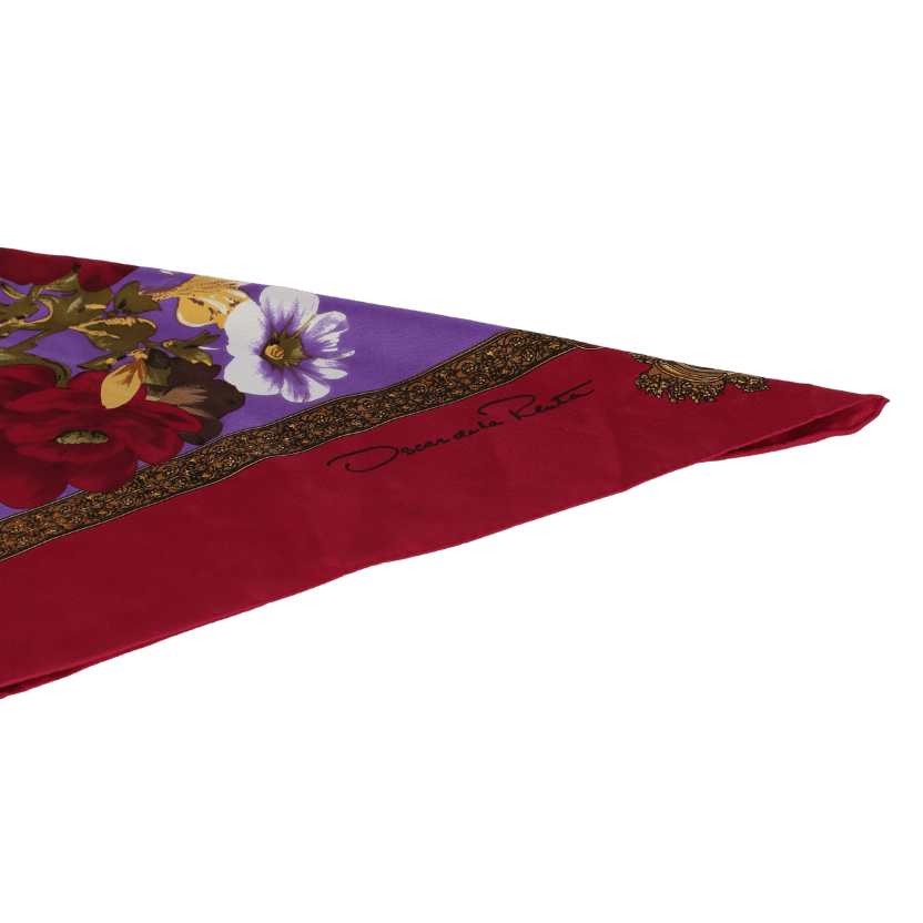 Oscar de la Renta Red Floral Silk Square Scarf One Size