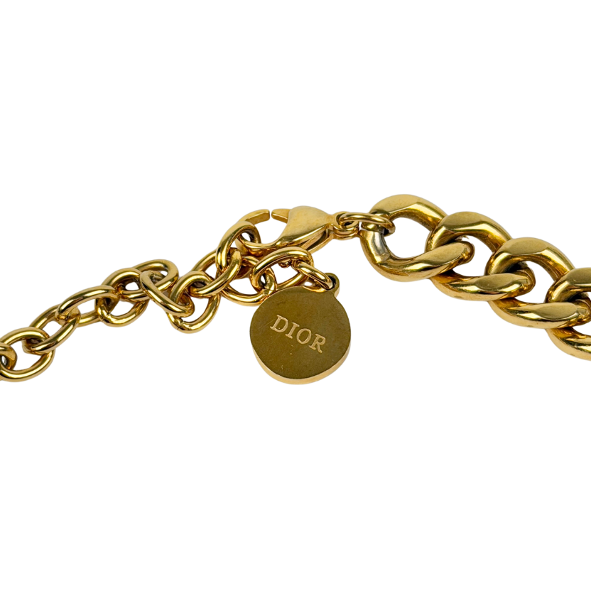 DIOR Vintage Yellow Gold Cd Logo Choker Necklace One Size