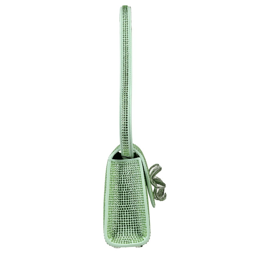 SELF PORTRAIT Mint Green The Bow Crystal-embellished Faux-leather Shoulder Bag