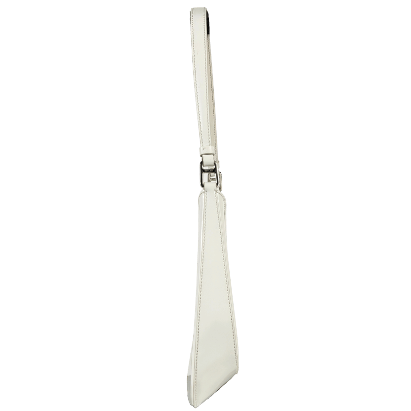 PRADA White Cleo Triangle Logo Small Leather Shoulder Bag