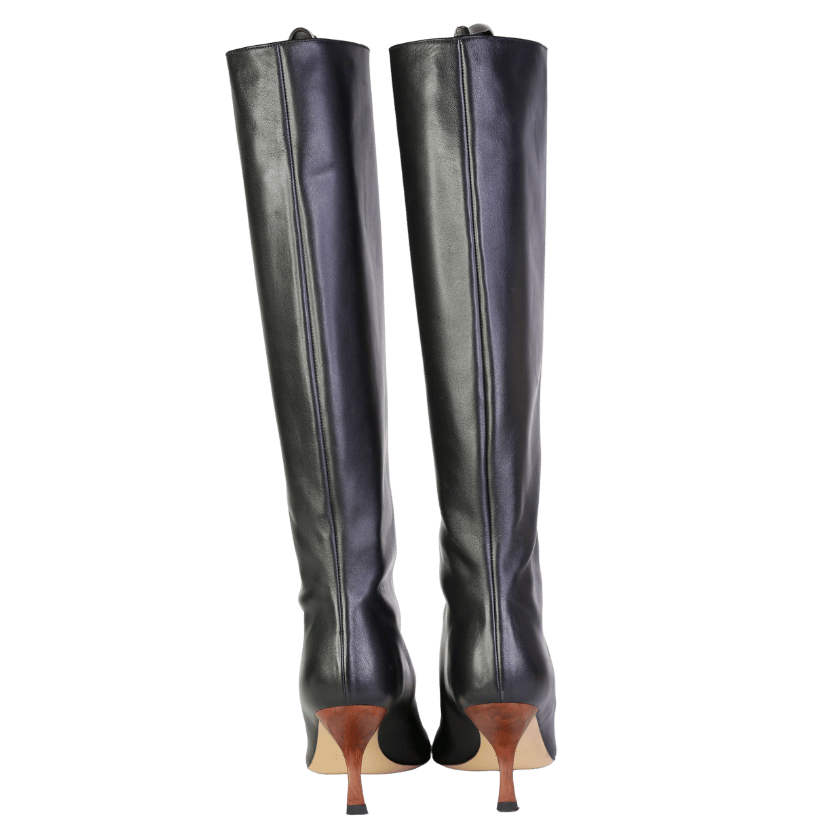 GIA/ RHW Rosie Black Leather Sculptural Heel Square Toe Knee Boots UK 7 EU 40 👠