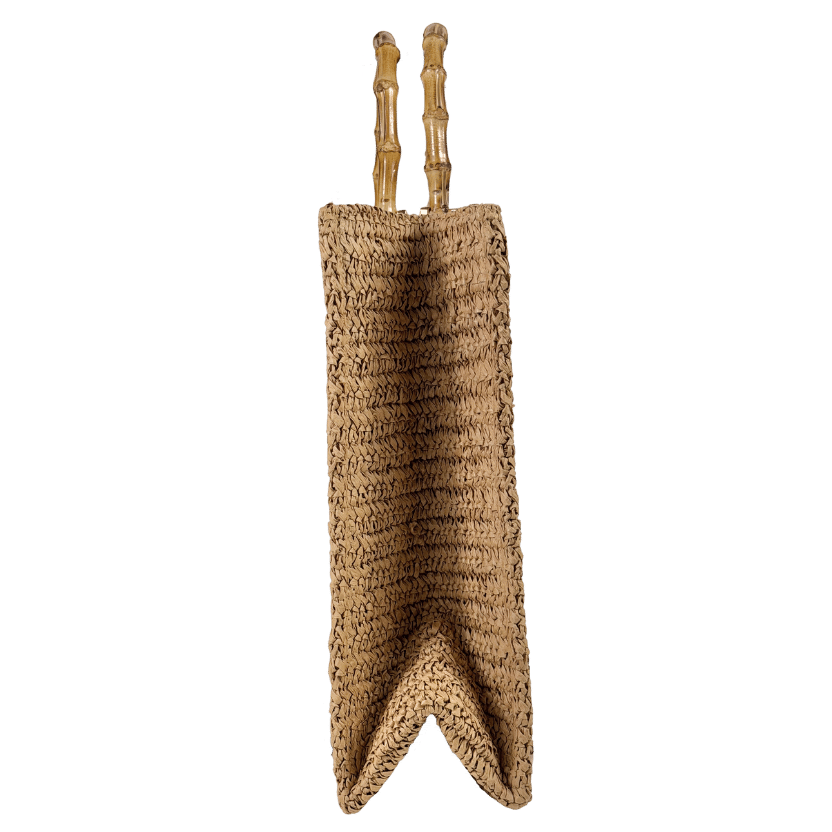 LILY & BEAN Beige Raffia Tote Beach Bag "VACAY" With Bamboo Handles