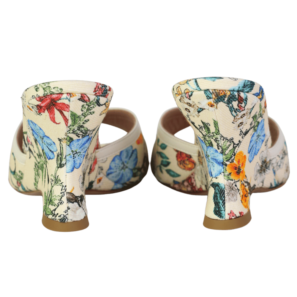 Malone Souliers Perla 85mm Canvas Wedge Sandals In Floral Cream UK 4 EU 37 👠