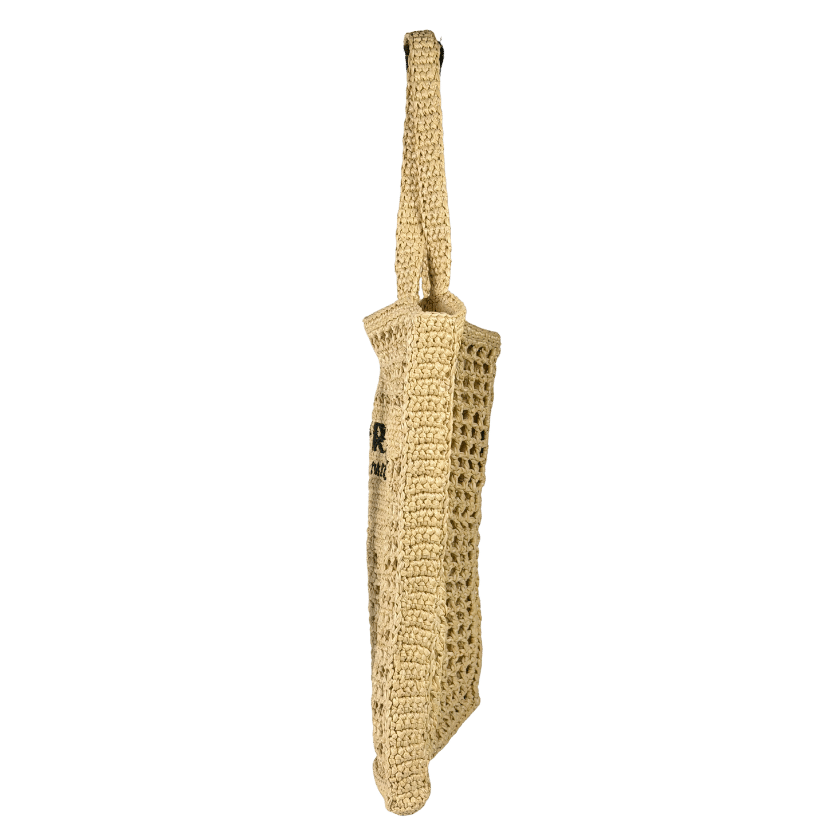 PRADA Beige Small Logo Raffia Tote Bag