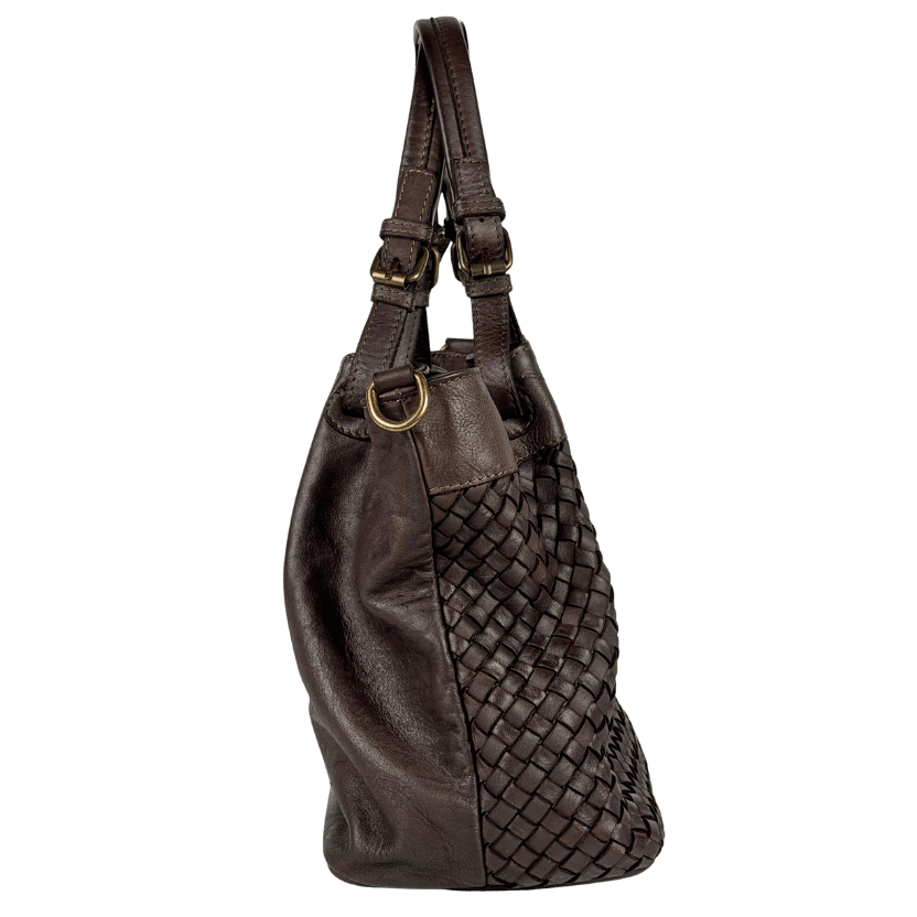 BORSE IN PELLE Brown Italian Leather Woven Handbag