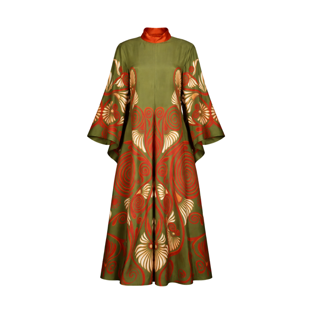 LA DOUBLEJ. Green Magnifico Printed Silk Twill Maxi Dress UK S