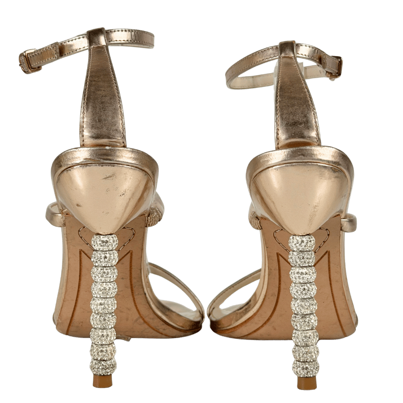 SOPHIA WEBSTER Metallic Rosalind Crystal Rose Gold Leather Ankle Strap Sandals UK 5 EU 38 👠