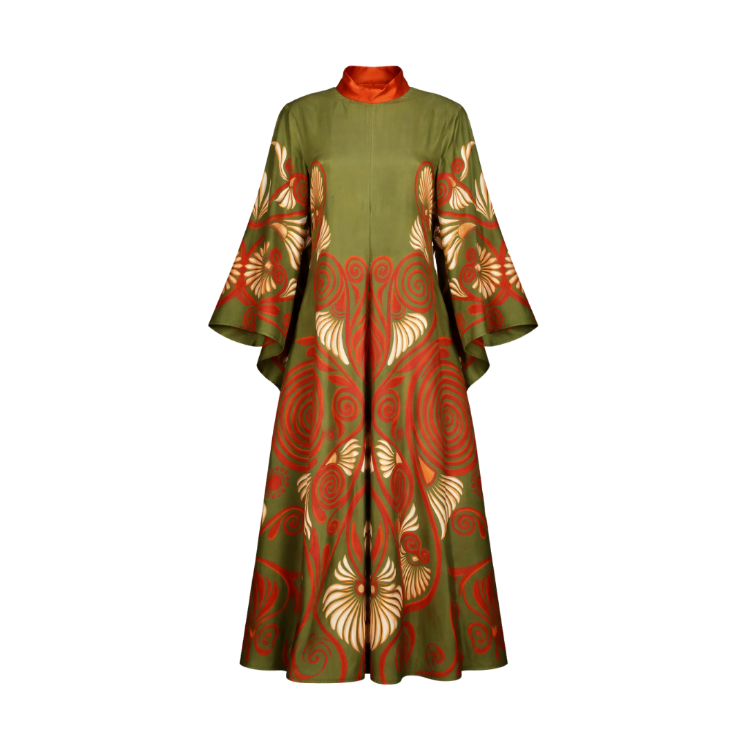 LA DOUBLEJ. Green Magnifico Printed Silk Twill Maxi Dress UK S