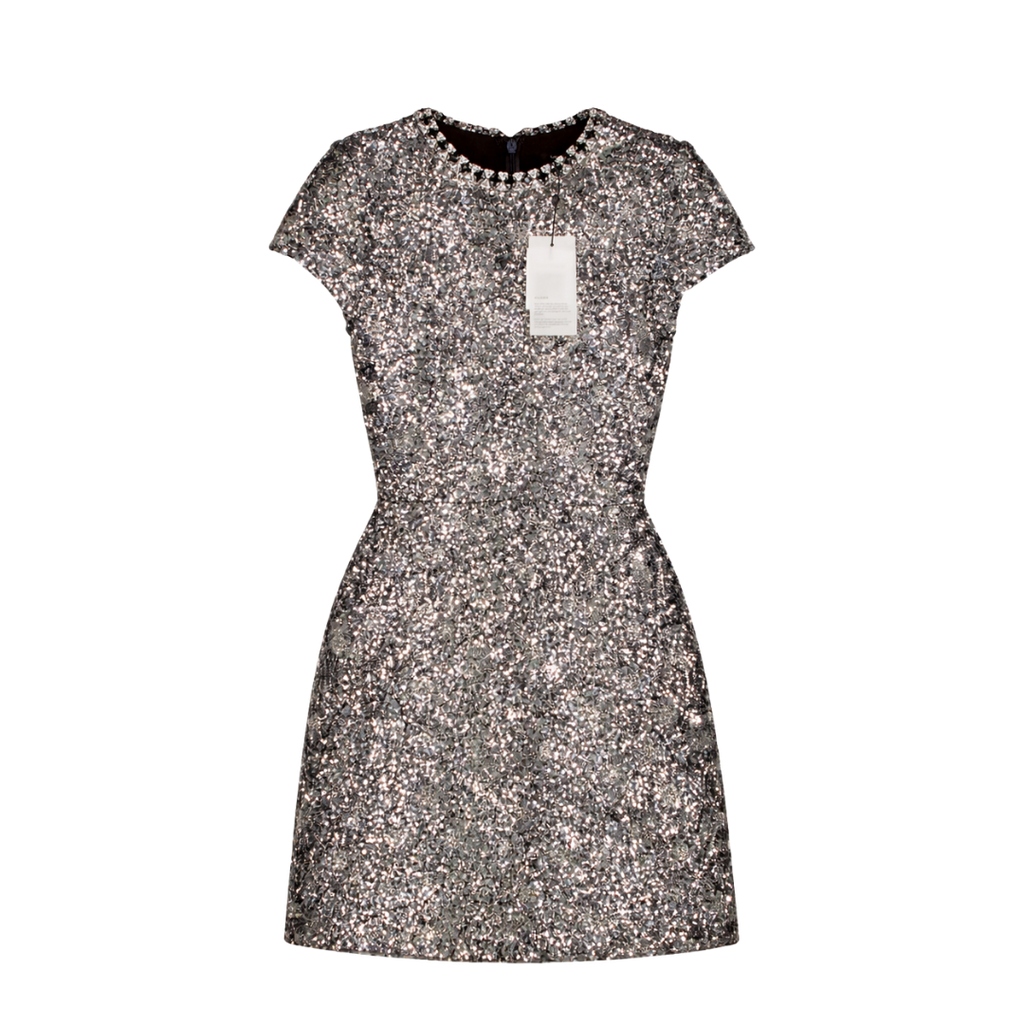 Nadine Merabi Metallic Erin Silver Sequin Mini Dress UK 8