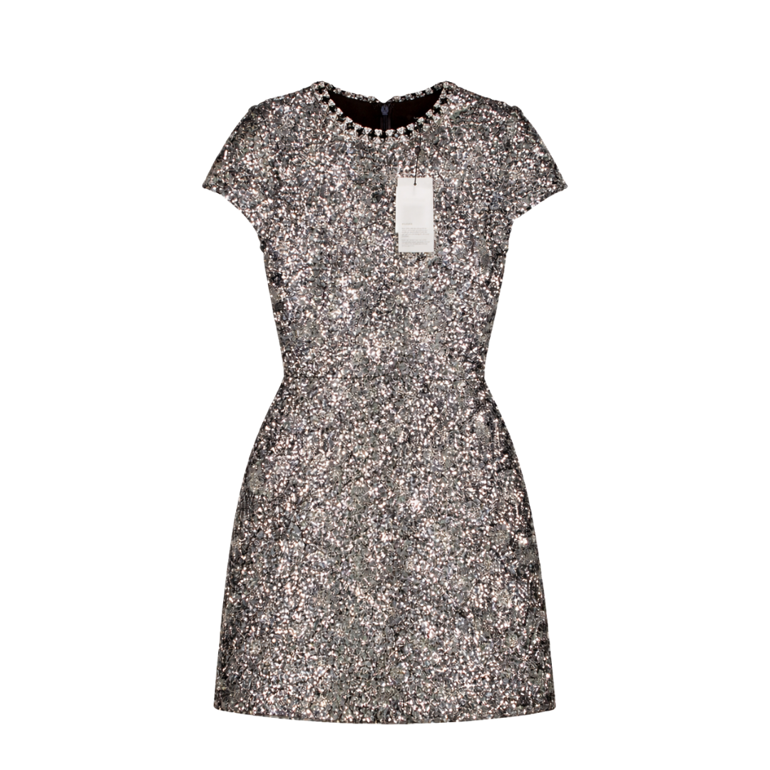Nadine Merabi Metallic Erin Silver Sequin Mini Dress UK 8