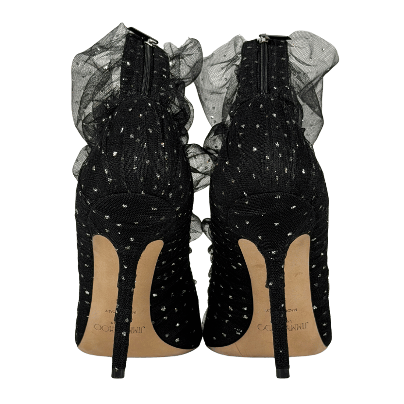 JIMMY CHOO Black Lavish 100 Glittered Tulle And Suede Pumps UK 5 EU 38 👠