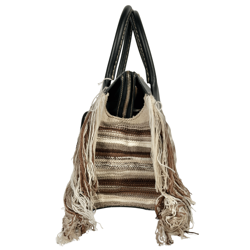CHLOE Brown Edith Large Fringe-trimmed Striped Cashmere And Leather Tote Bag